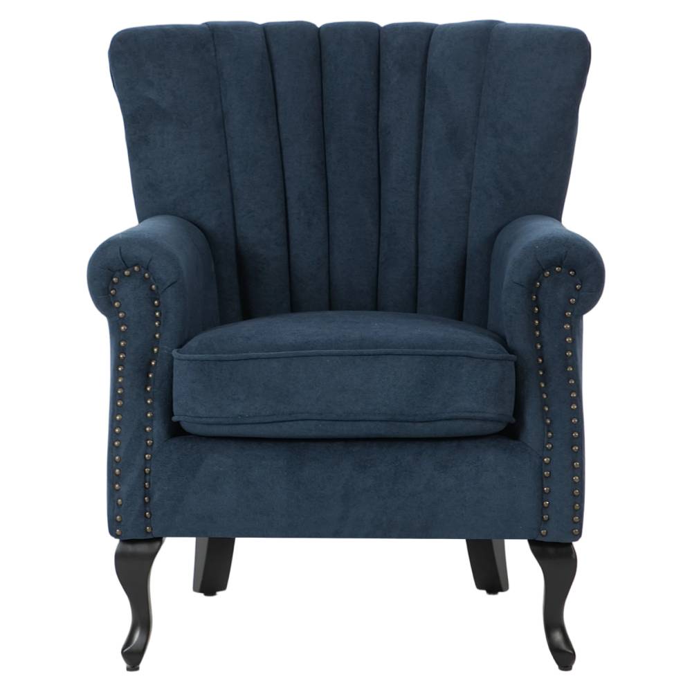 Elegant Chenille Armchair With Rubberwood Legs | Blue