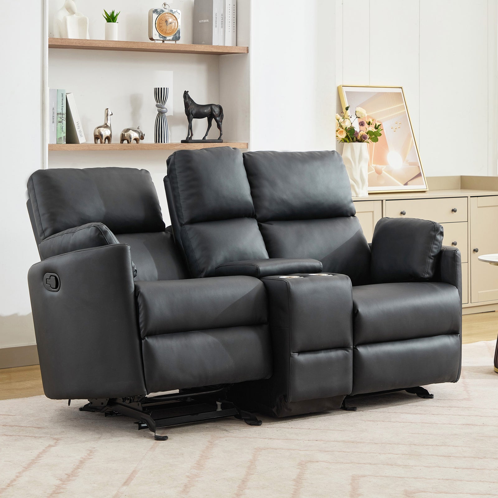 Hudson 2 Seat Rocker Recliner Sofa With Centre Console | Black