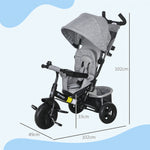 6 In 1 Kids Trike, Stroller With Parent Handle | Grey