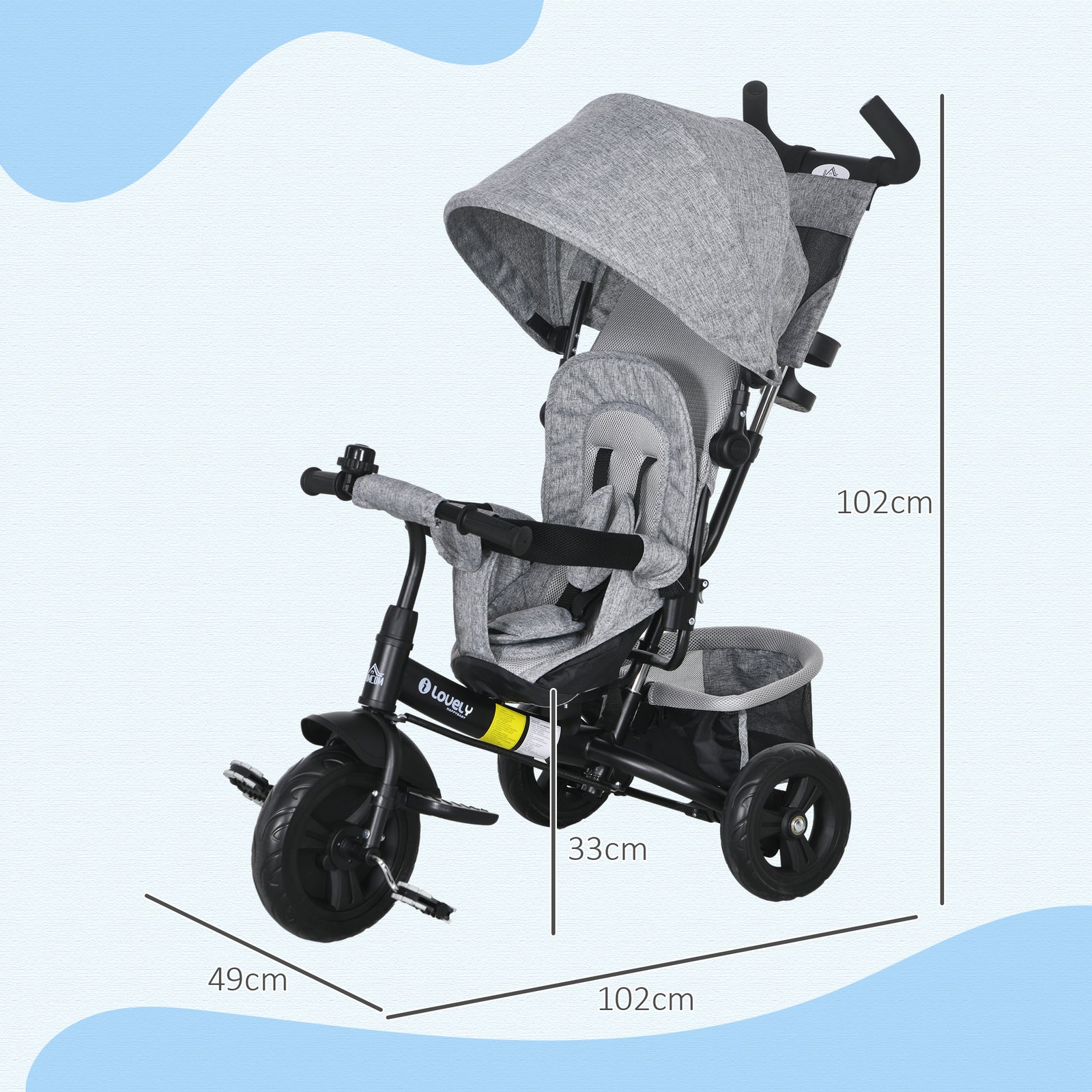 6 In 1 Kids Trike, Stroller With Parent Handle | Grey