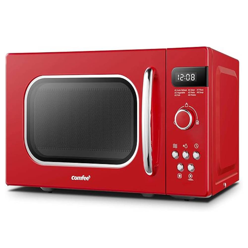 800w 20l Retro Microwave Oven With Led Display | Red