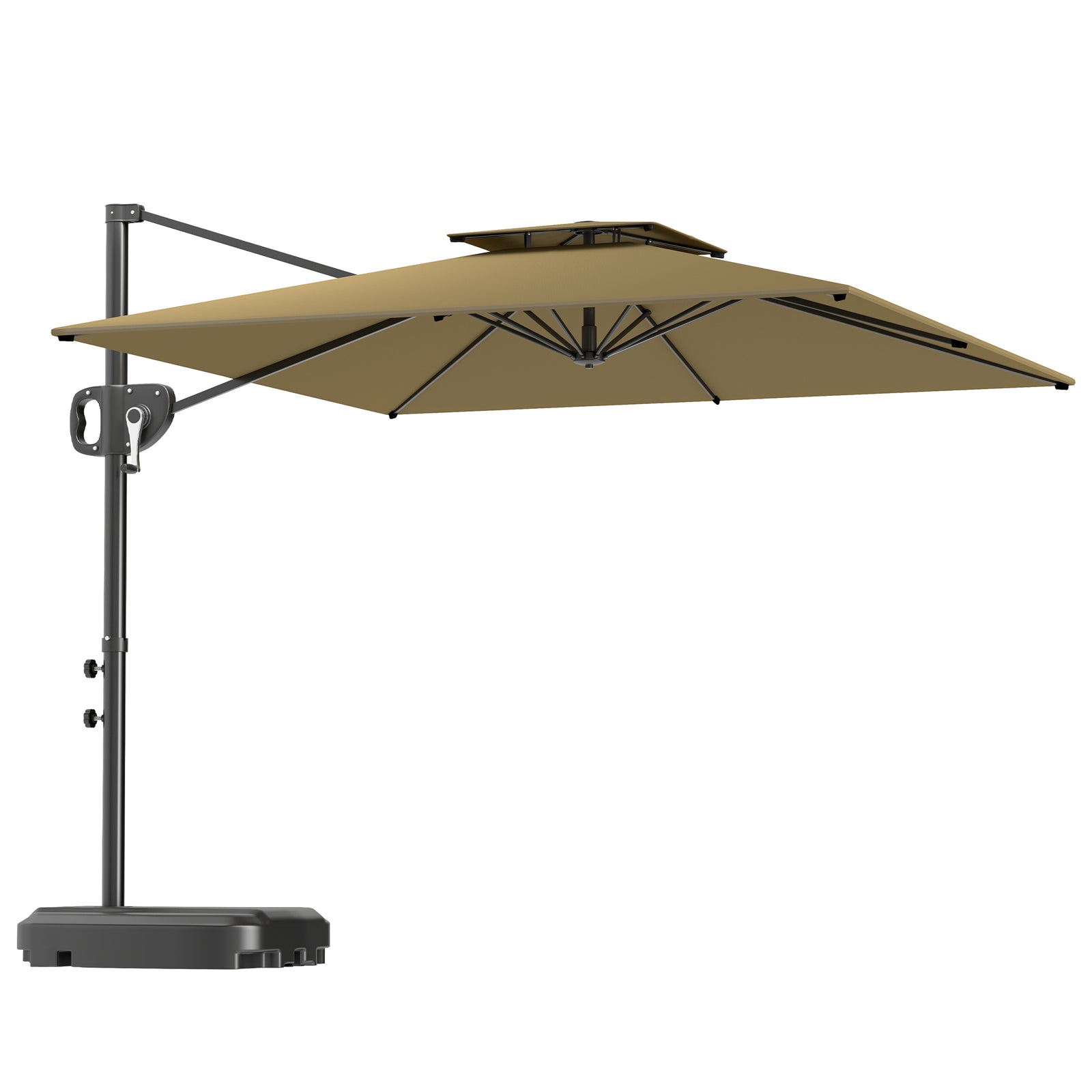 Garden Cantilever Parasol W/ Weighted Base Tilt Crank | Khaki