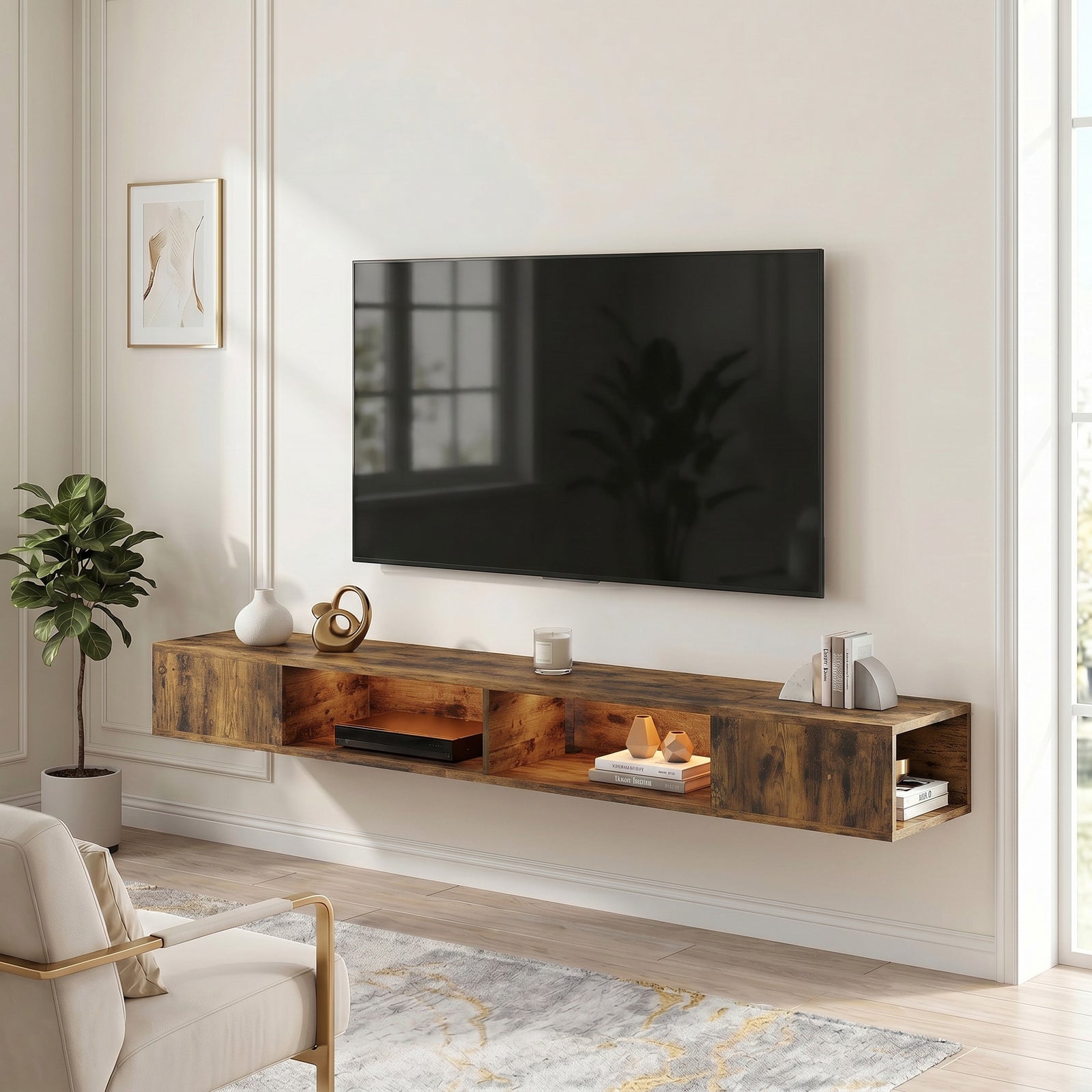 Tv Stand With Rgb Led Lights For 75-inch Tv | Rustic Brown