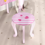 Kids Dressing Table Set, Heart Theme Vanity Table With Stool, Mirror, Drawer