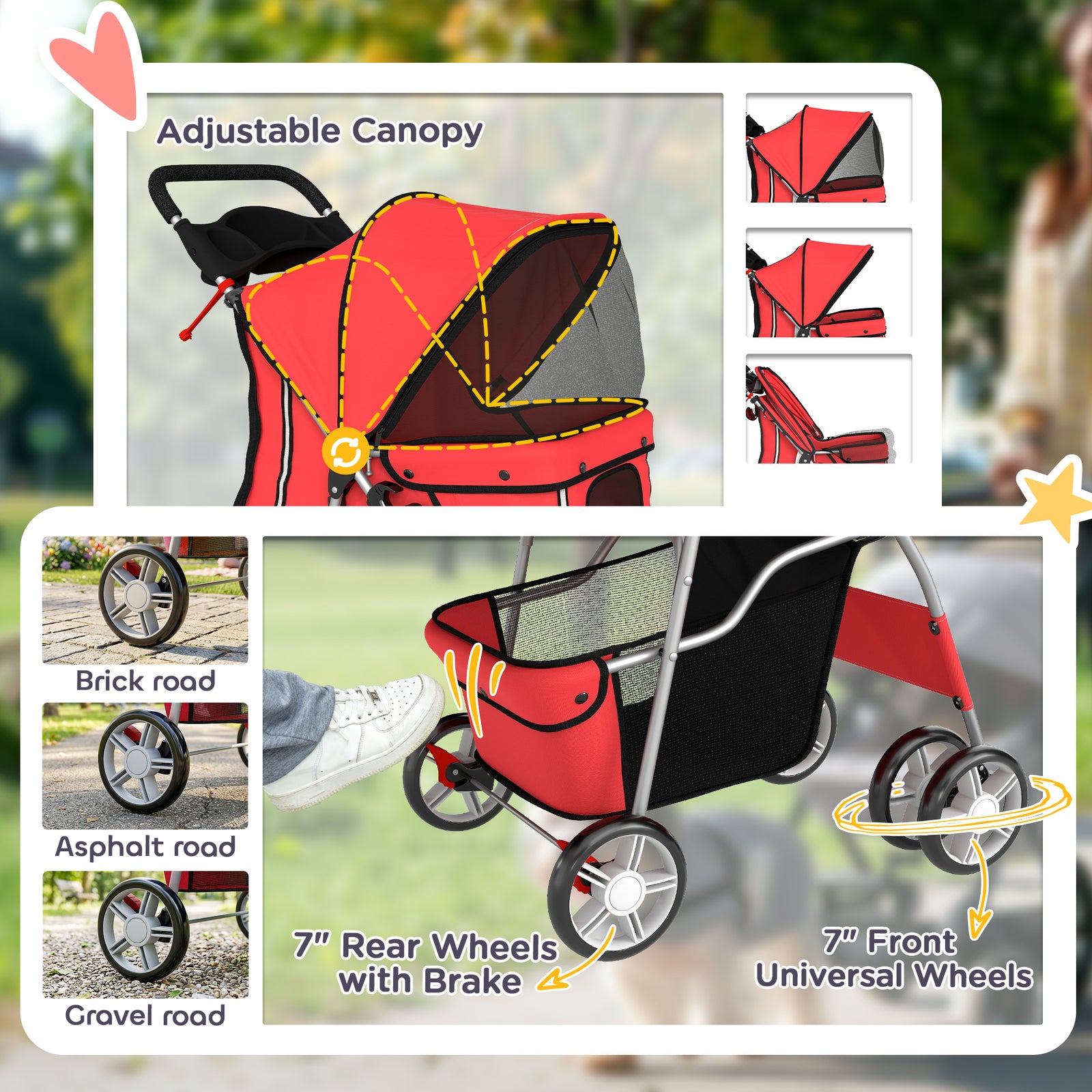 PawHut Pet Stroller Carrier Foldable Deluxe Walk Travel Dog