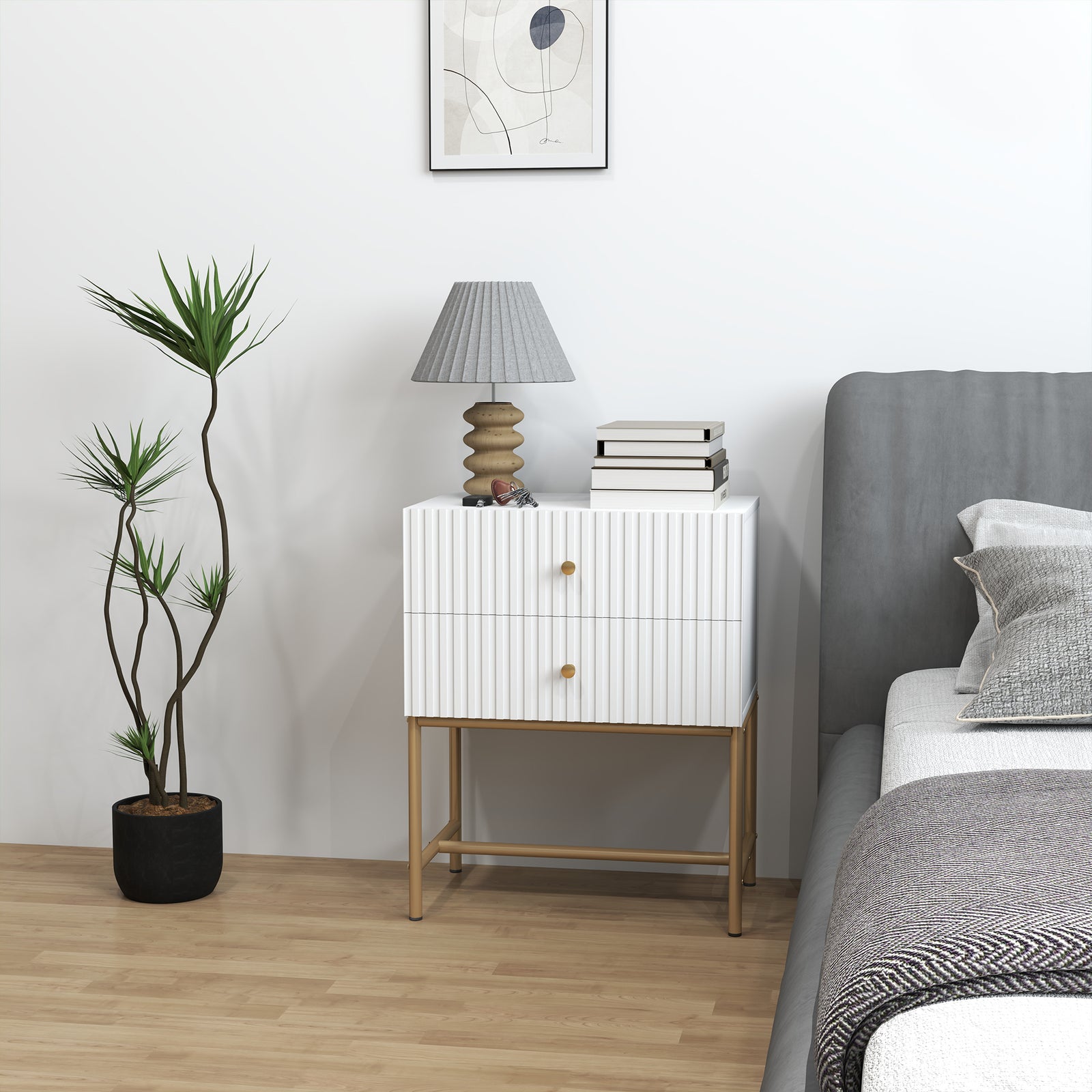 Modern Bedside Table With 2 Drawers For Bedroom