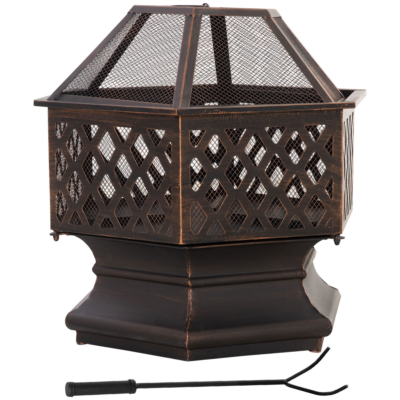 Outdoor Fire Pit W/ Screen & Poker, Bronze
