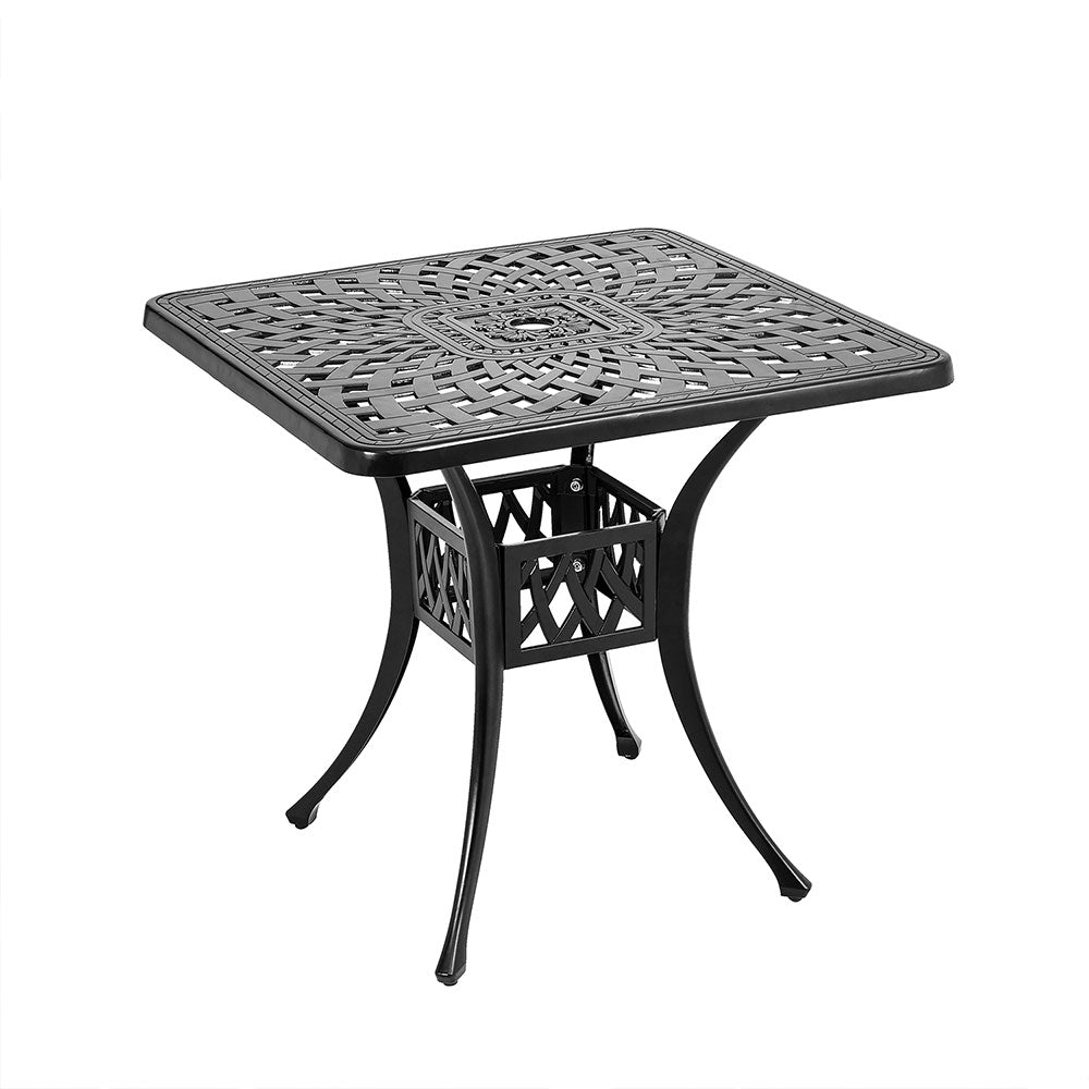 Square Cast Aluminium Garden Bistro Table, Black, Woven Cut-out Design,78 X 73cm H
