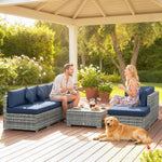 8 Pieces Patio Rattan Sofa Set, Garden Furniture Set | Blue