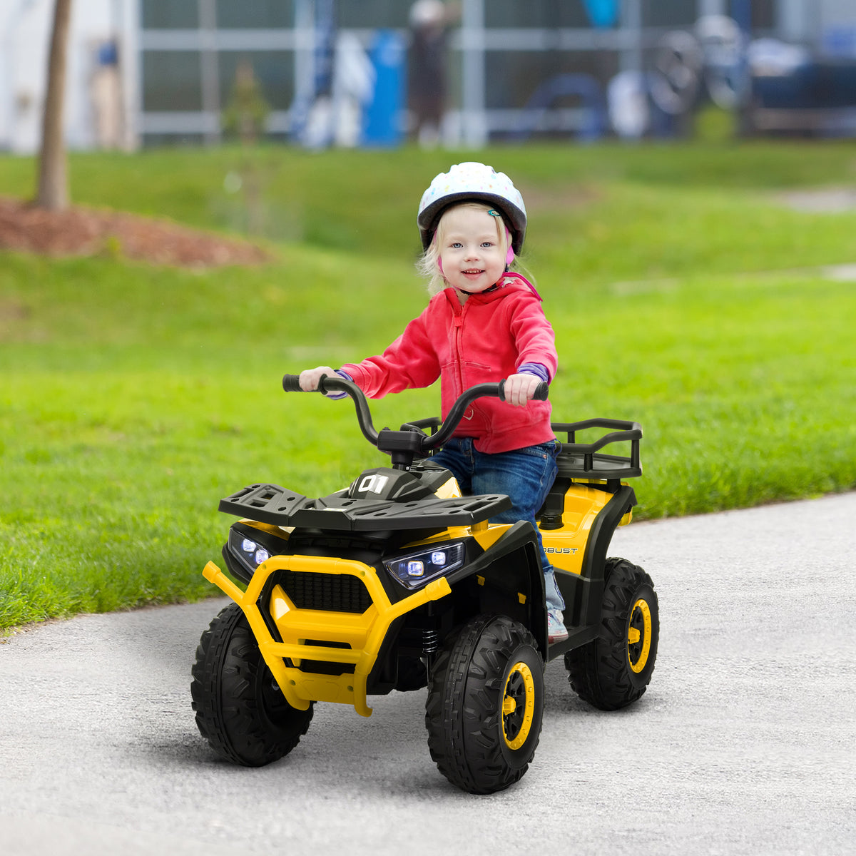 12v Kids Electric Ride On Atv W/ Spring Suspension, Storage Basket | Yellow
