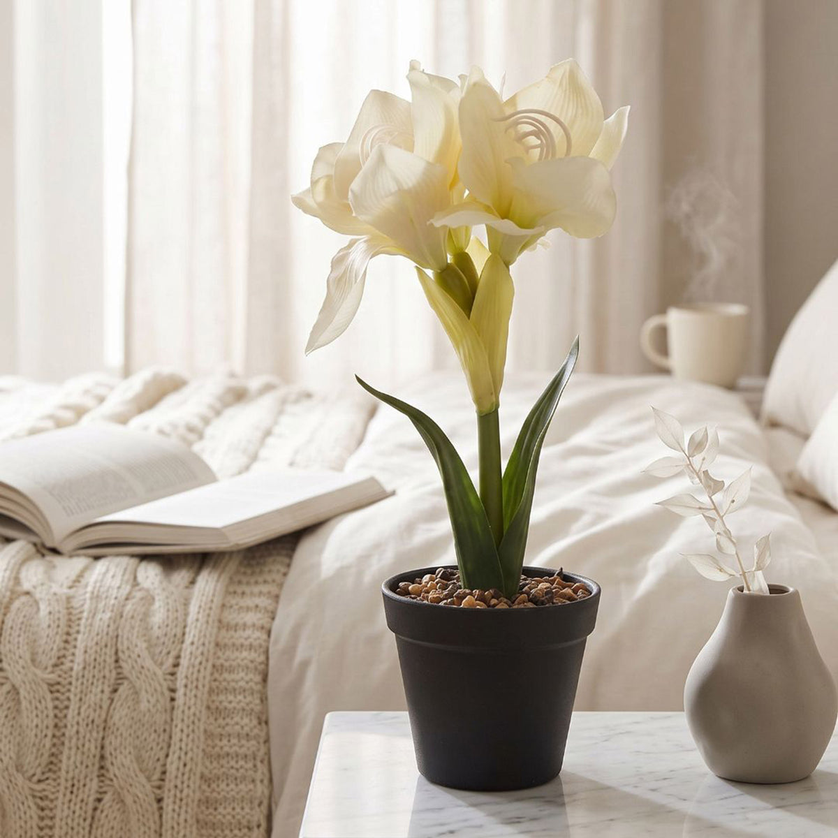 Faux Amaryllis In Pot, 36cm | Cream