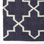Edmonton Handwoven Navy Blue And White Cotton Geometric Kilim Rug | 120cm x 180cm | Navy Blue