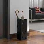 Metal Umbrella Stand, Square Umbrella Basket With 4 Hooks | One Size | Black