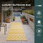 Luxury Outdoor Rug Waterproof Reversible For Garden Patio 100% Recycled, Yellow Anna Aztec | 75cm x 200cm | Yellow