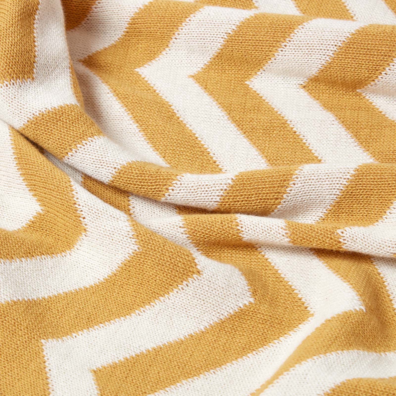 Chevron Herringbone Cotton Knitted Throw | 150cm x 200cm | Mustard