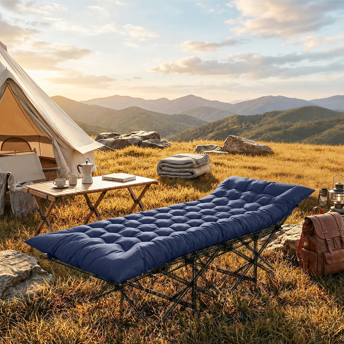 Outsunny Sleeping Mat, Foldable Camping Pad With Elastic Straps