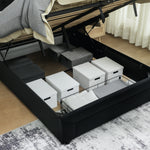 Double Bed Frame With Storage And Adjustable Velvet Headboard | Black