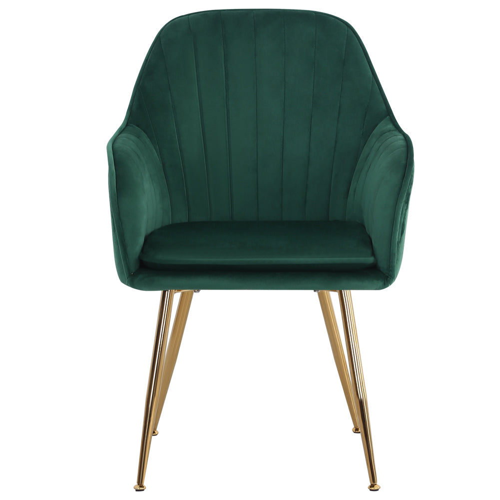 2pcs Modern Velvet Upholstered Dining Chairs With Polished Gold Legs | Green