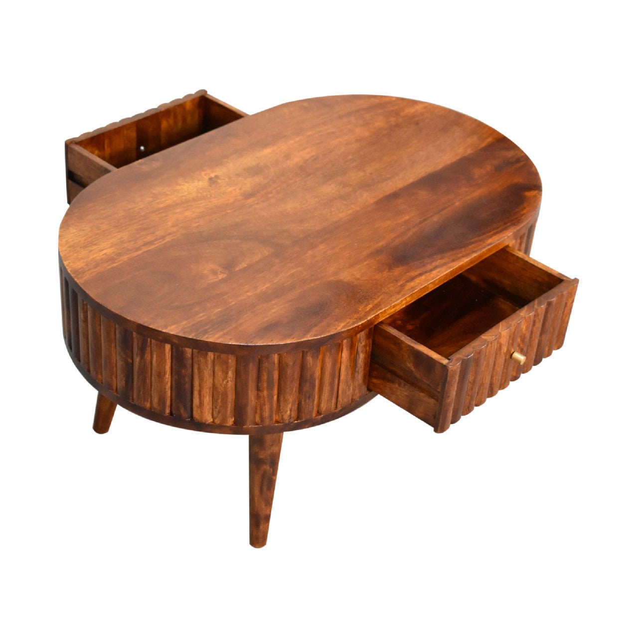 Solid Wood Stripe Chestnut Coffee Table, 2 Drawers, Dark Brown