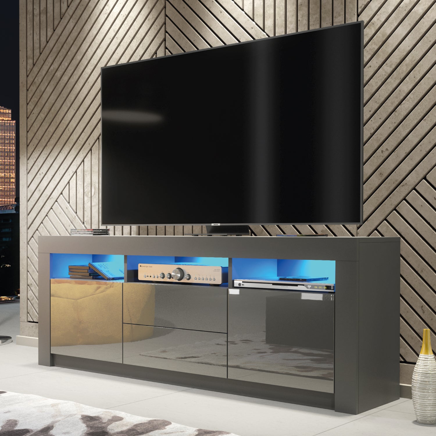 Shine Tv Unit 160cm With Led Lights | Dark Grey