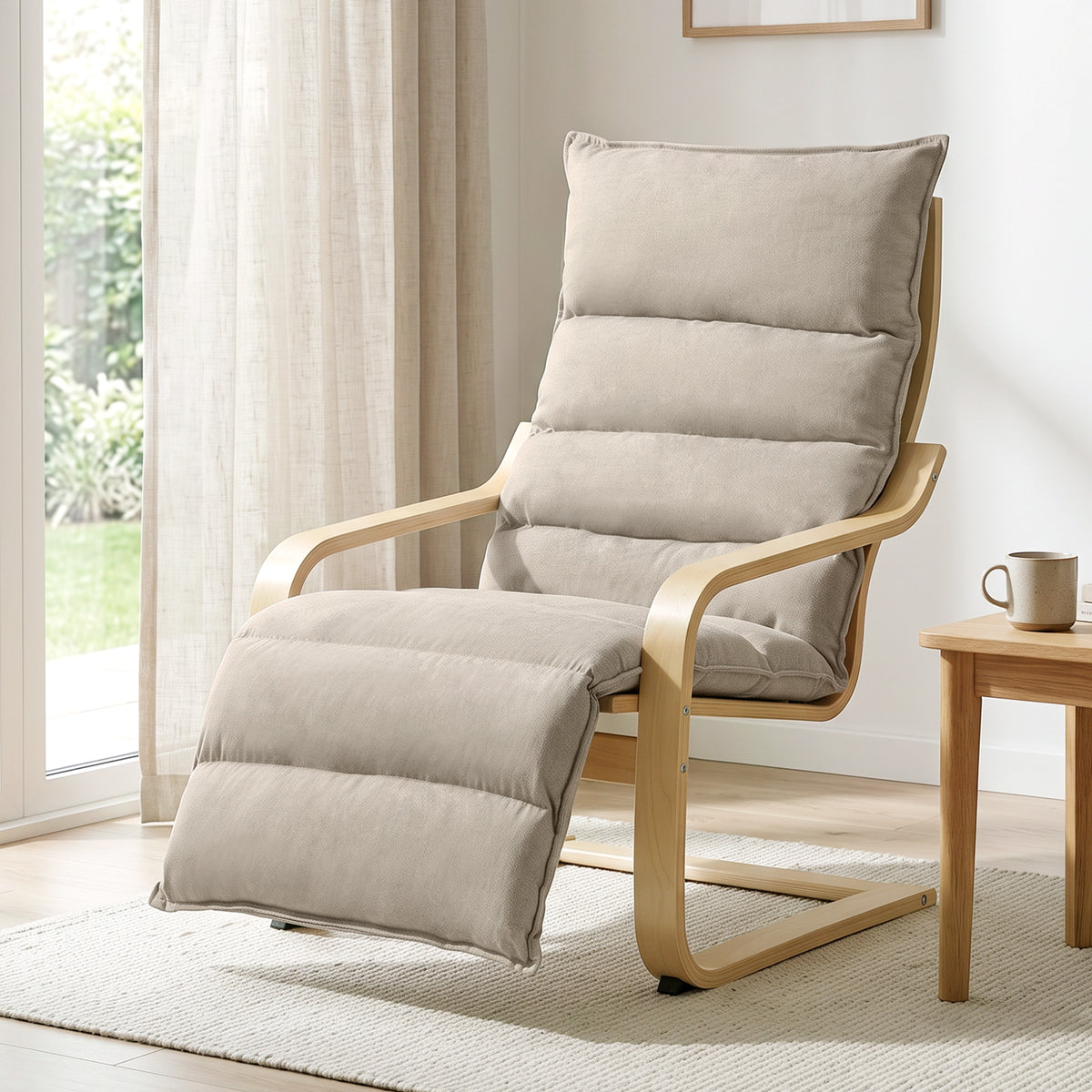 HOMCOM Lounge Chair With Wooden Frame For Living Room, Bedroom, Light Brown