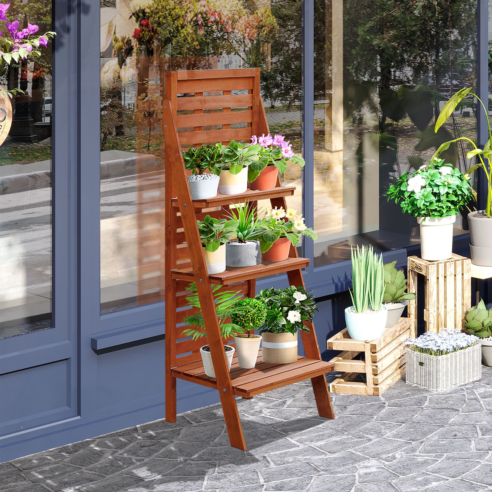 Three-tier Plant Rack Outdoor Organiser Unit Ladder Storage