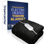 Dreamcatcher Deluxe Xl Electric Throw Heated Double Over Blanket Soft Fleece Black 9 Heat & 12hr Timer