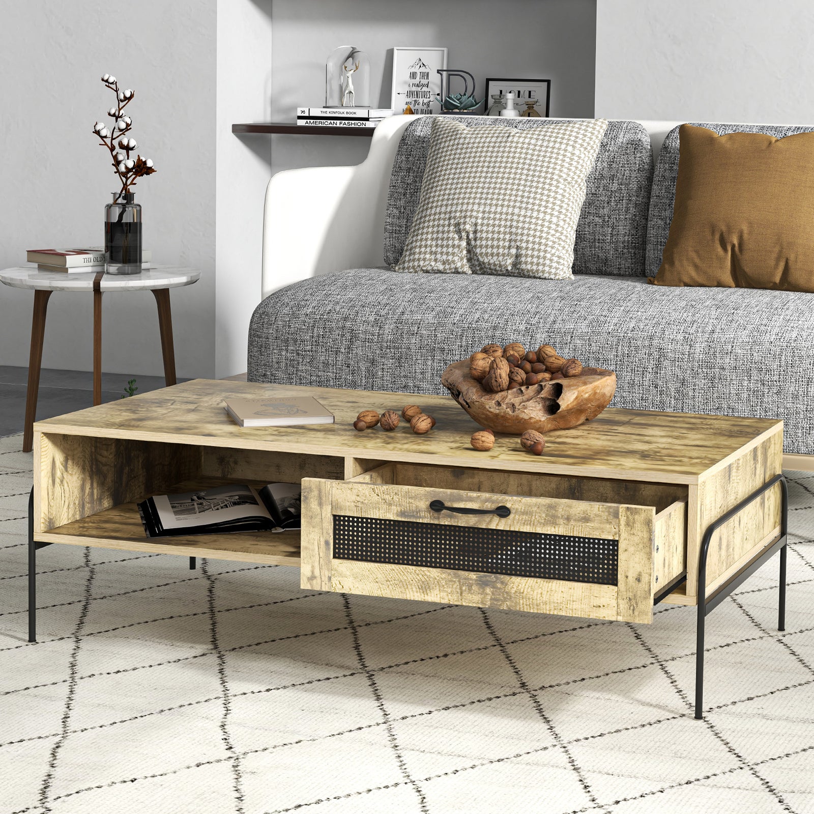 HOMCOM Industrial Coffee Table With Drawer