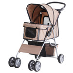 Pet Stroller Carrier Foldable Deluxe Jogger Walk Travel Dog Cat | Brown