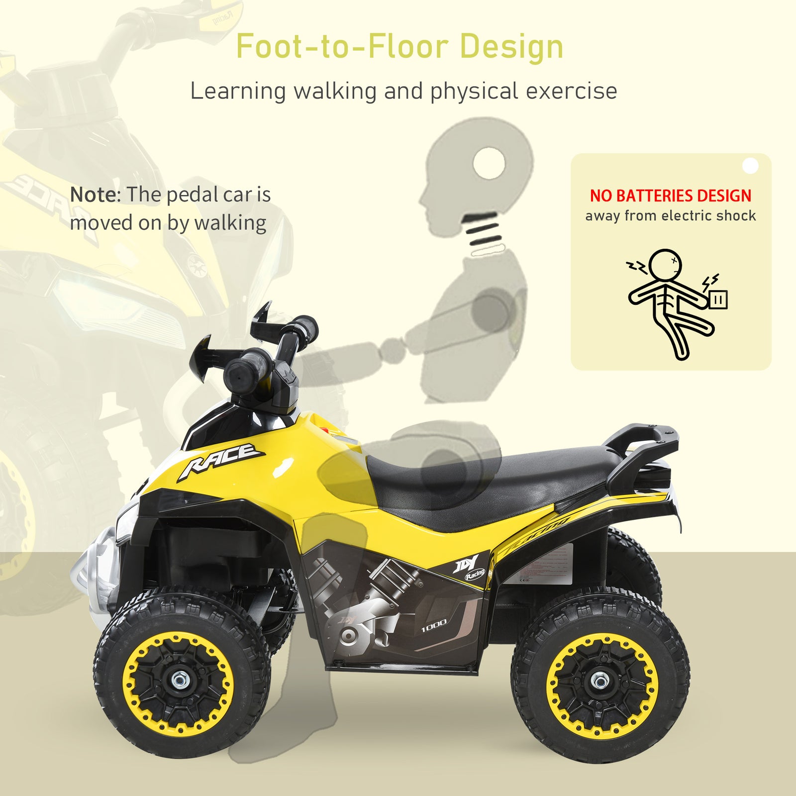 No Power Quad Toddler Ride On Car Foot-to-floor Sliding | Yellow