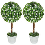 Set Of 2 Artificial Plants With Rose Flower In Pot, 60cm | One Size | White