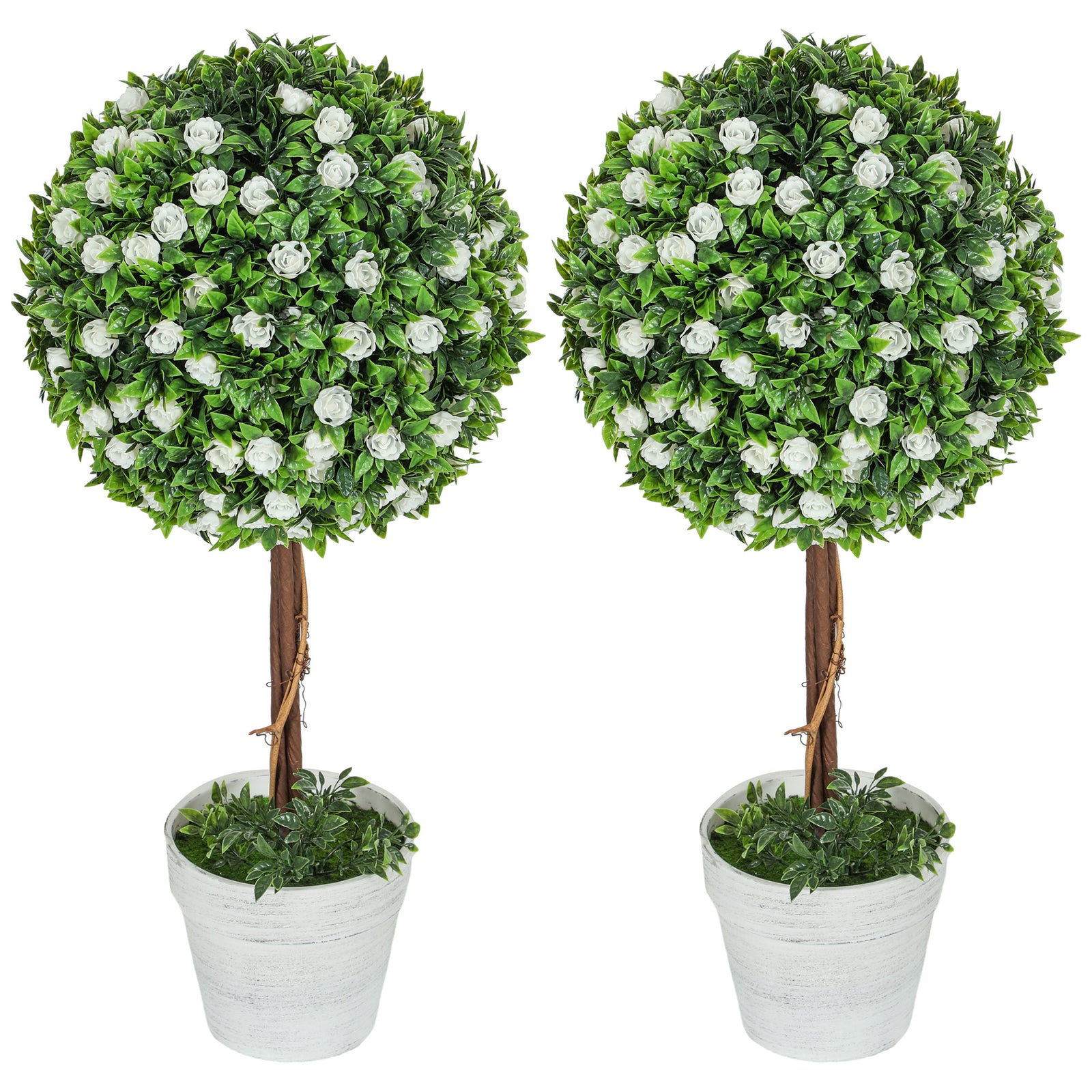 Set Of 2 Artificial Plants With Rose Flower In Pot, 60cm | One Size | White