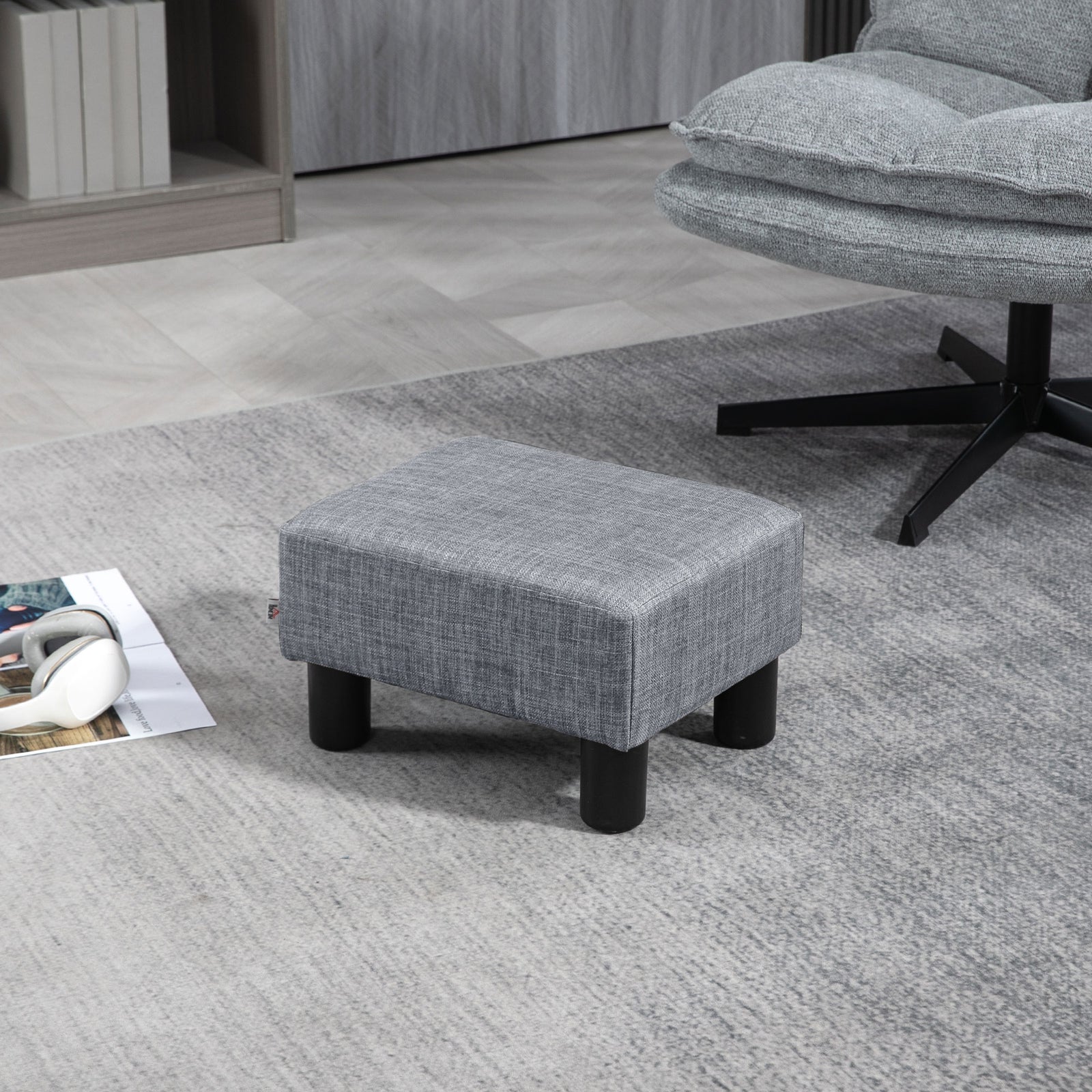 Chic Linen Fabric Footstool Ottoman Cube 4 Plastic Legs | One Size | Gray