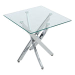 Breeins Square Tempered Glass Console Table With Chrome Cross Metal Base,55cm X 55cm H