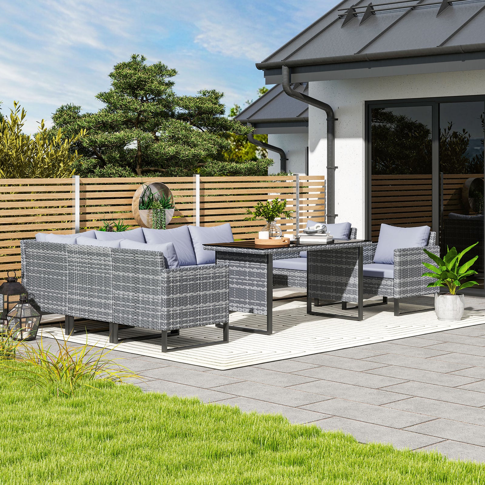 9 Piece Rattan Set, 8 Seater Corner Sofa