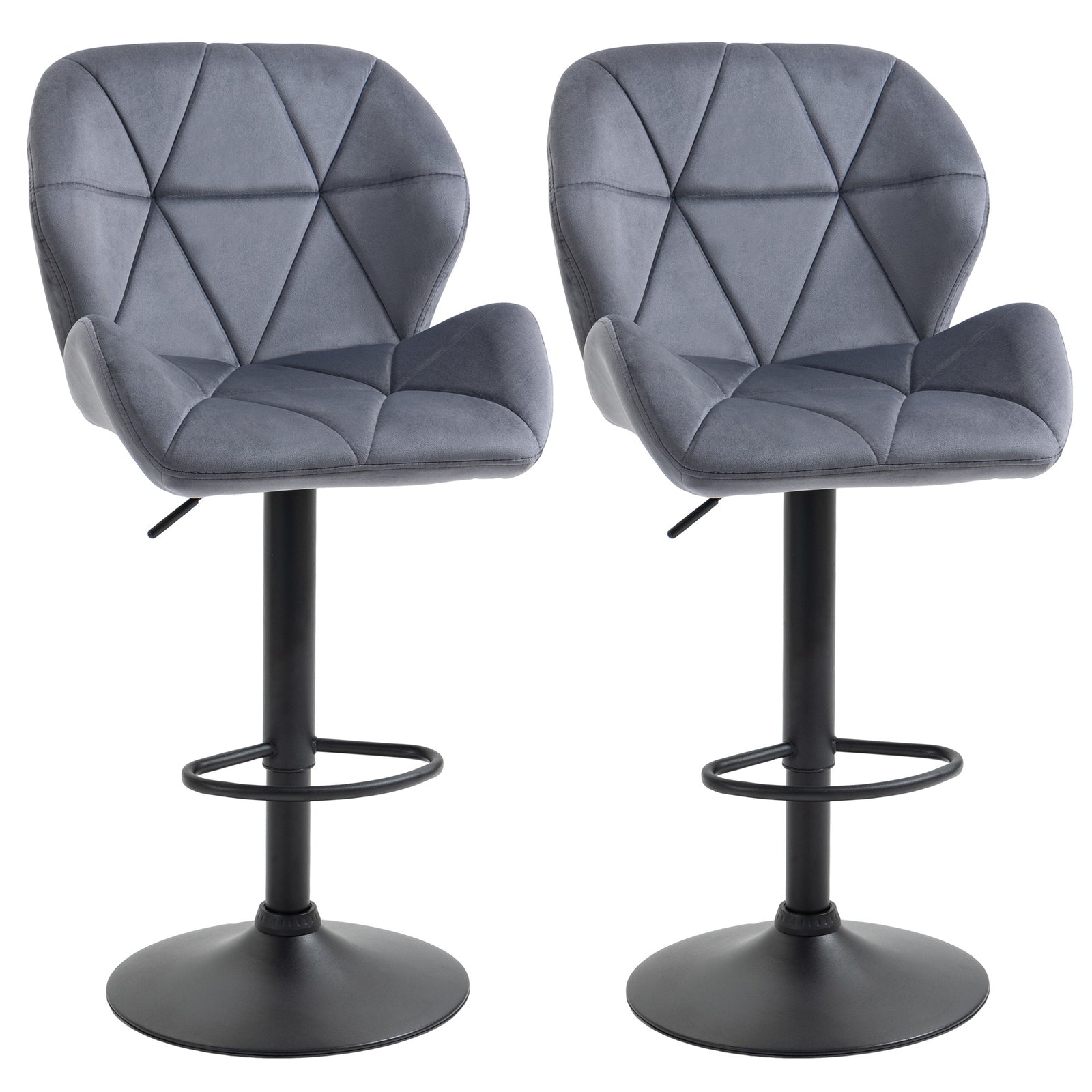 Bar Stools Set Of 2 Fabric Adjustable Counter Chairs | Black