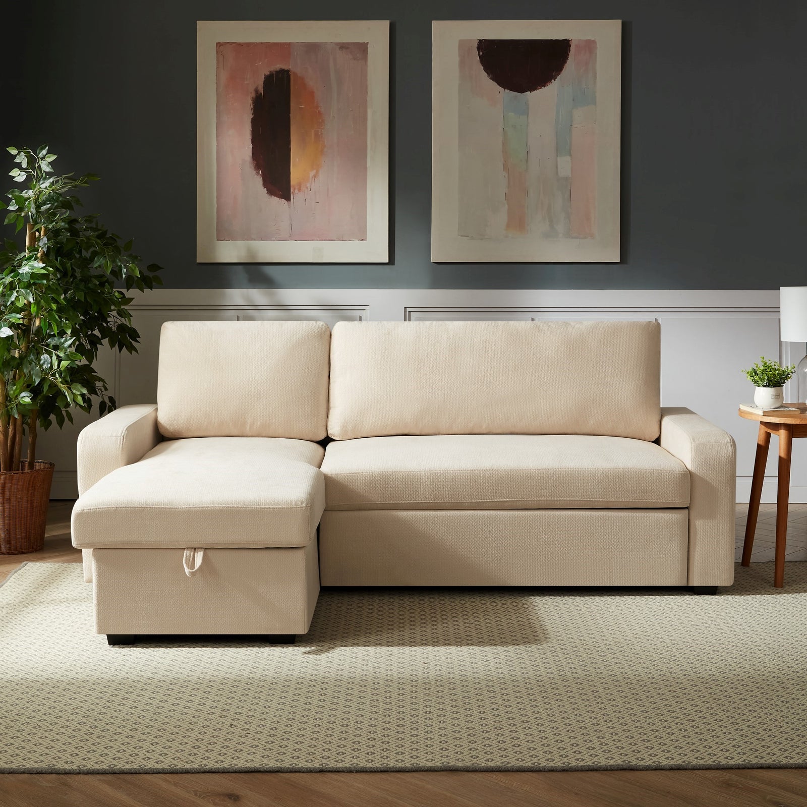 Coeburn Reversible Corner Sofabed With Storage | Cream