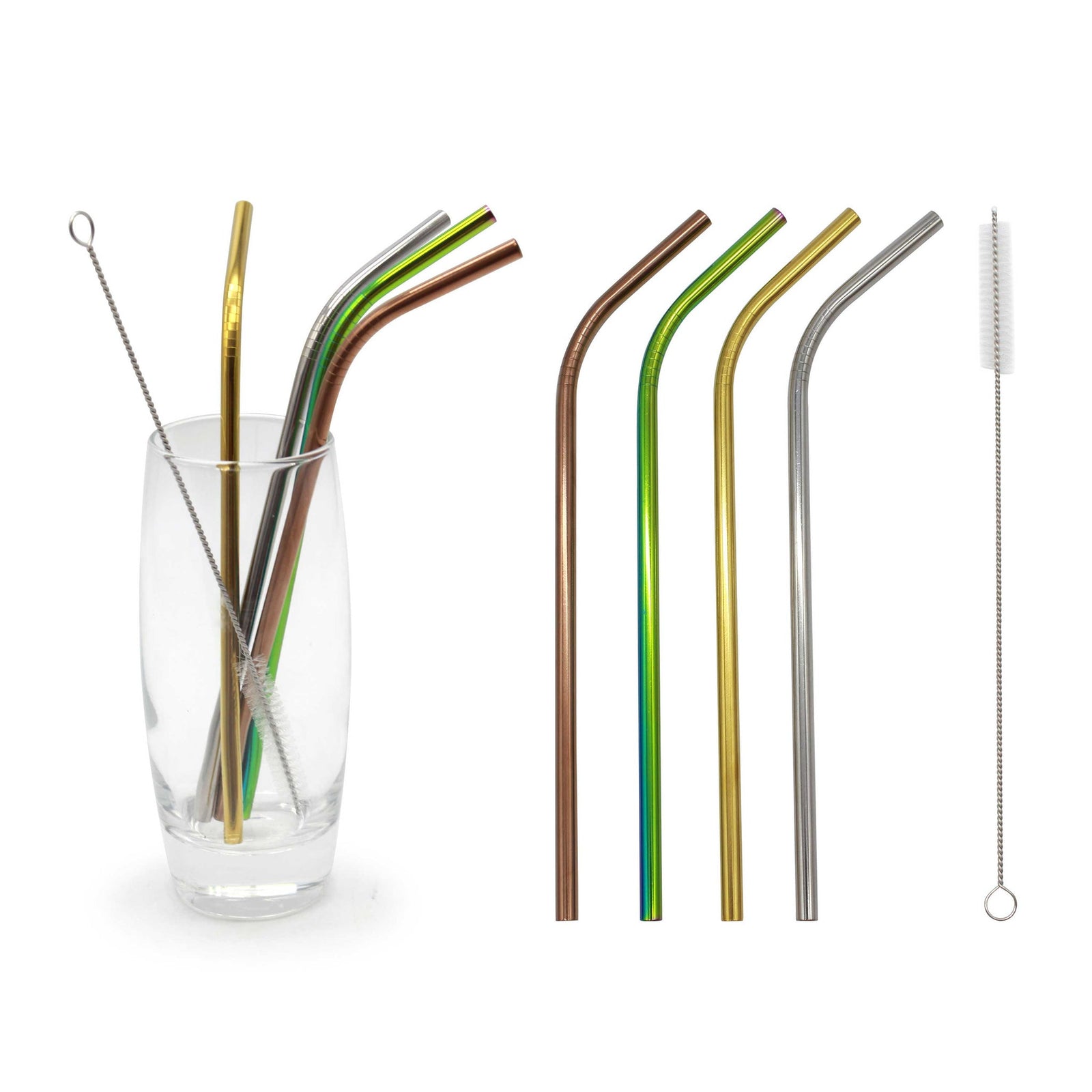 Reusable Straws Stainless Steel Gold 8 Pc Set Eco Friendly