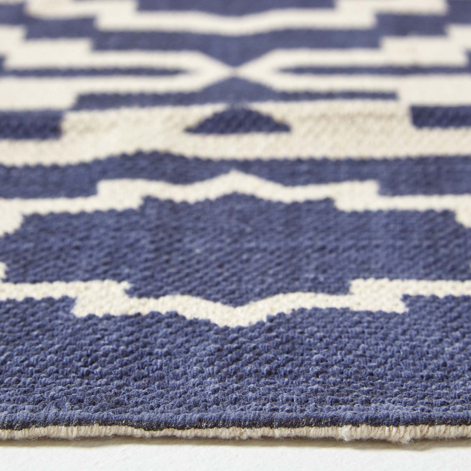 Halmstad Blue And White Scandi Style 100% Cotton Printed Rug | 150cm x 220cm | Navy Blue
