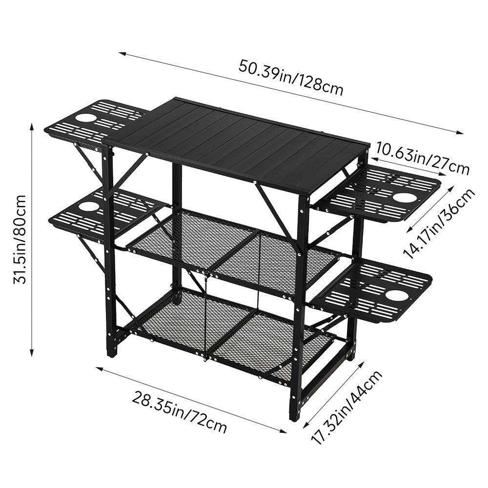 Portable Folding Camping Table With Shelves, Lightweight Aluminium Outdoor Table For Camping
