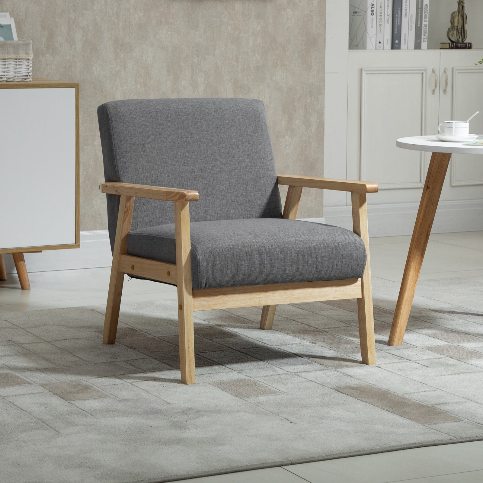 Minimalistic Accent Chair, Linen Cushions