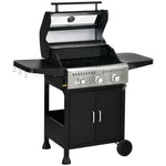 3 Burner Gas Bbq, Trolley, 9kw, Black | Black