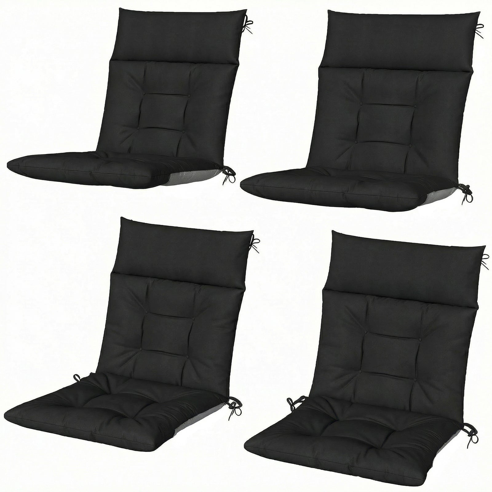 Garden Chair Cushions Set Of 4, Waterproof Seat Pads | Black