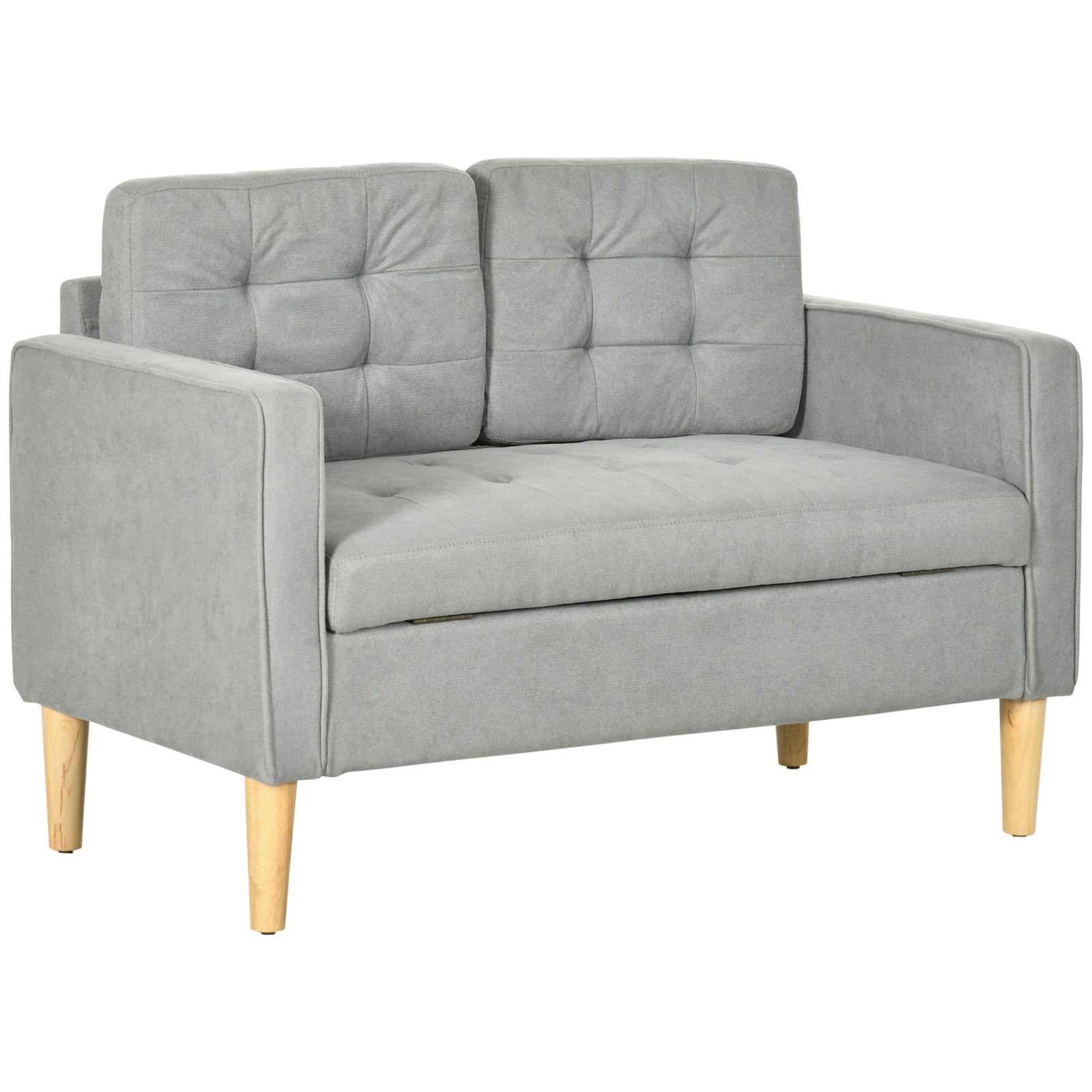 Compact Loveseat 2 Seater Sofa With Storage Wood Legs | One Size | Charcoal Gray