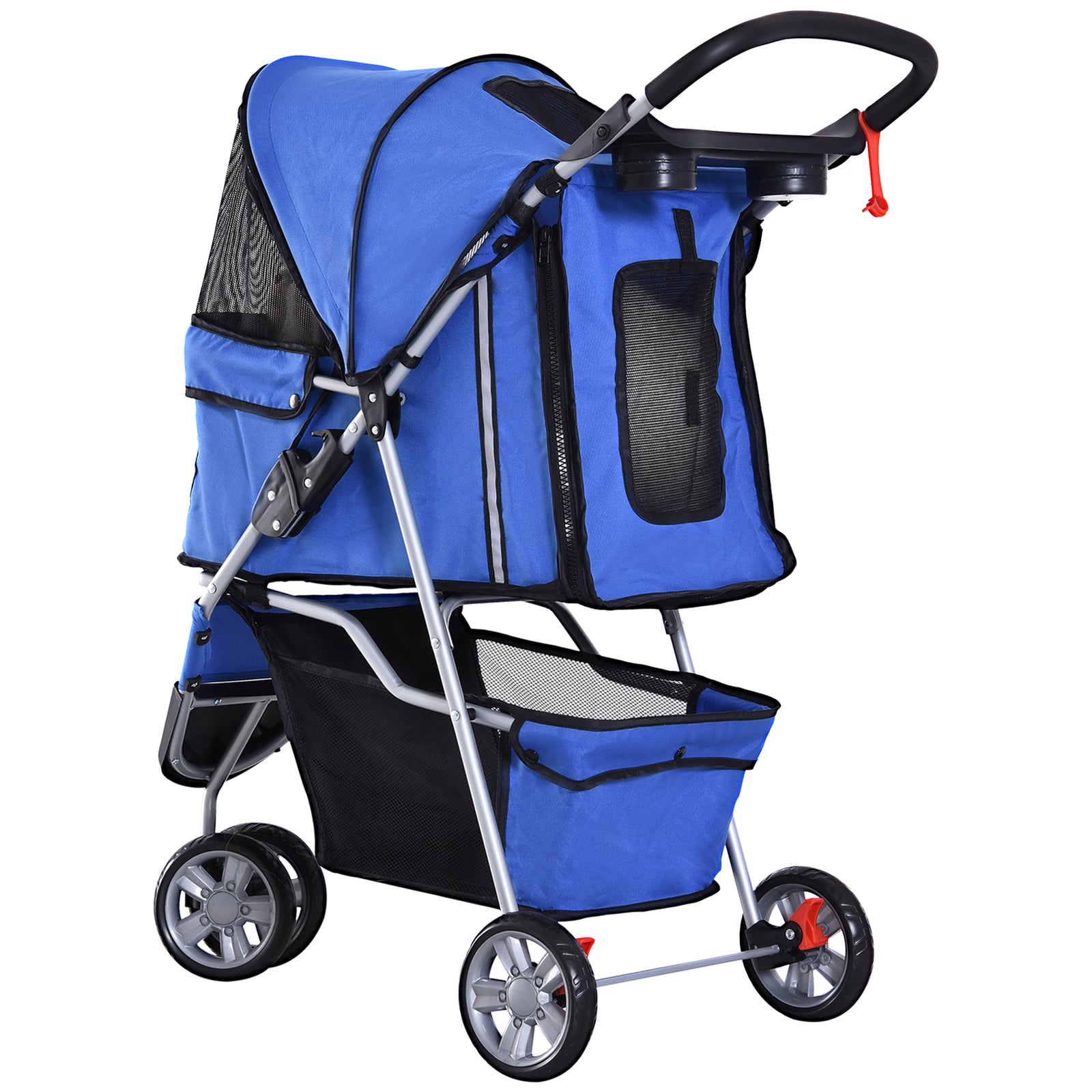 Pet Stroller Pushchair Carrier For Cat Puppy With 3 Wheels | Blue