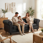 Chesterfield Scroll Arm Faux Leather Sofa 3 Seater | Black