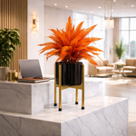 Medium Gold Stand With Black Metal Planter 38.5cm X 18cm