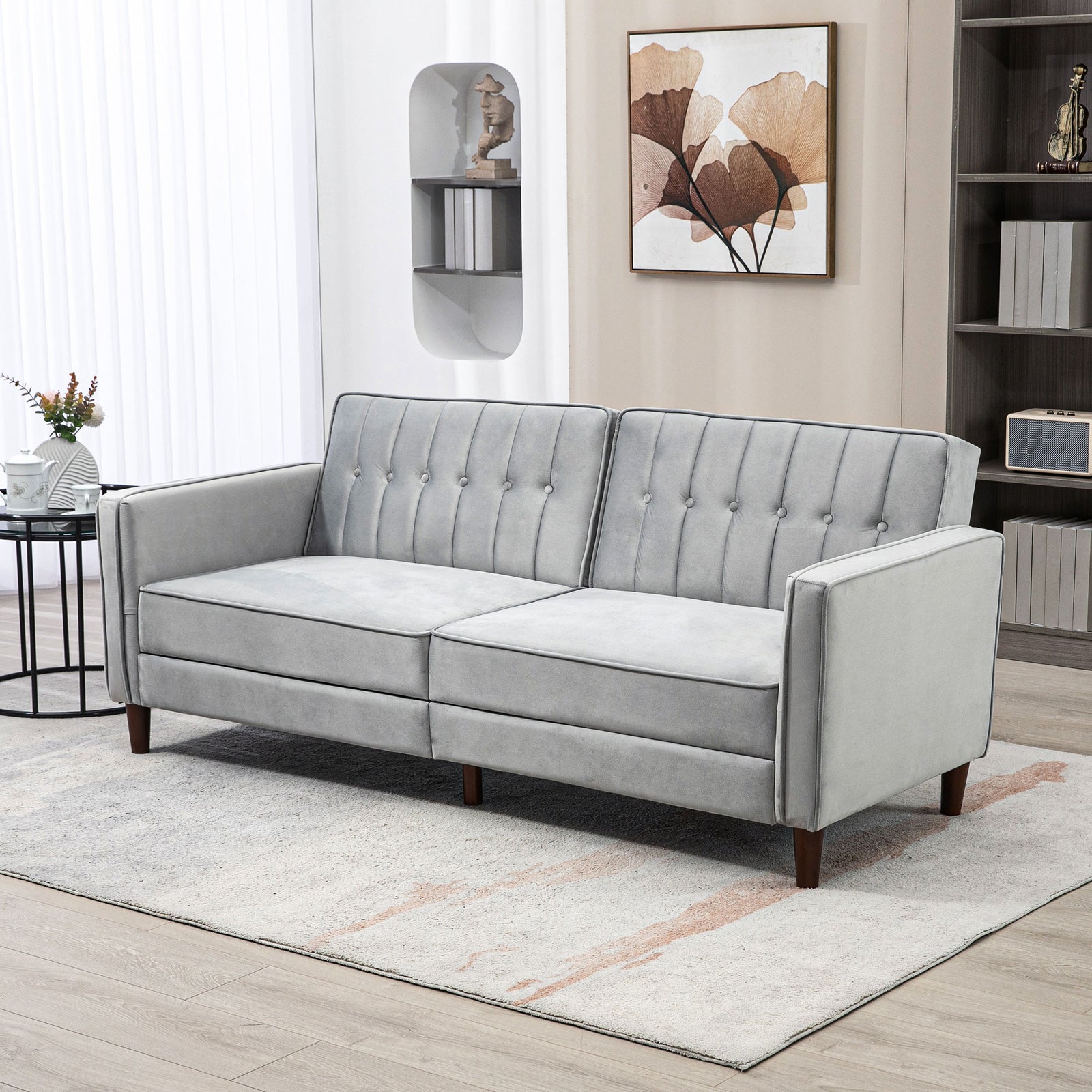 Convertible Sofa Futon Velvet Touch Tufted Couch Sofa Bed | One Size | Charcoal Gray