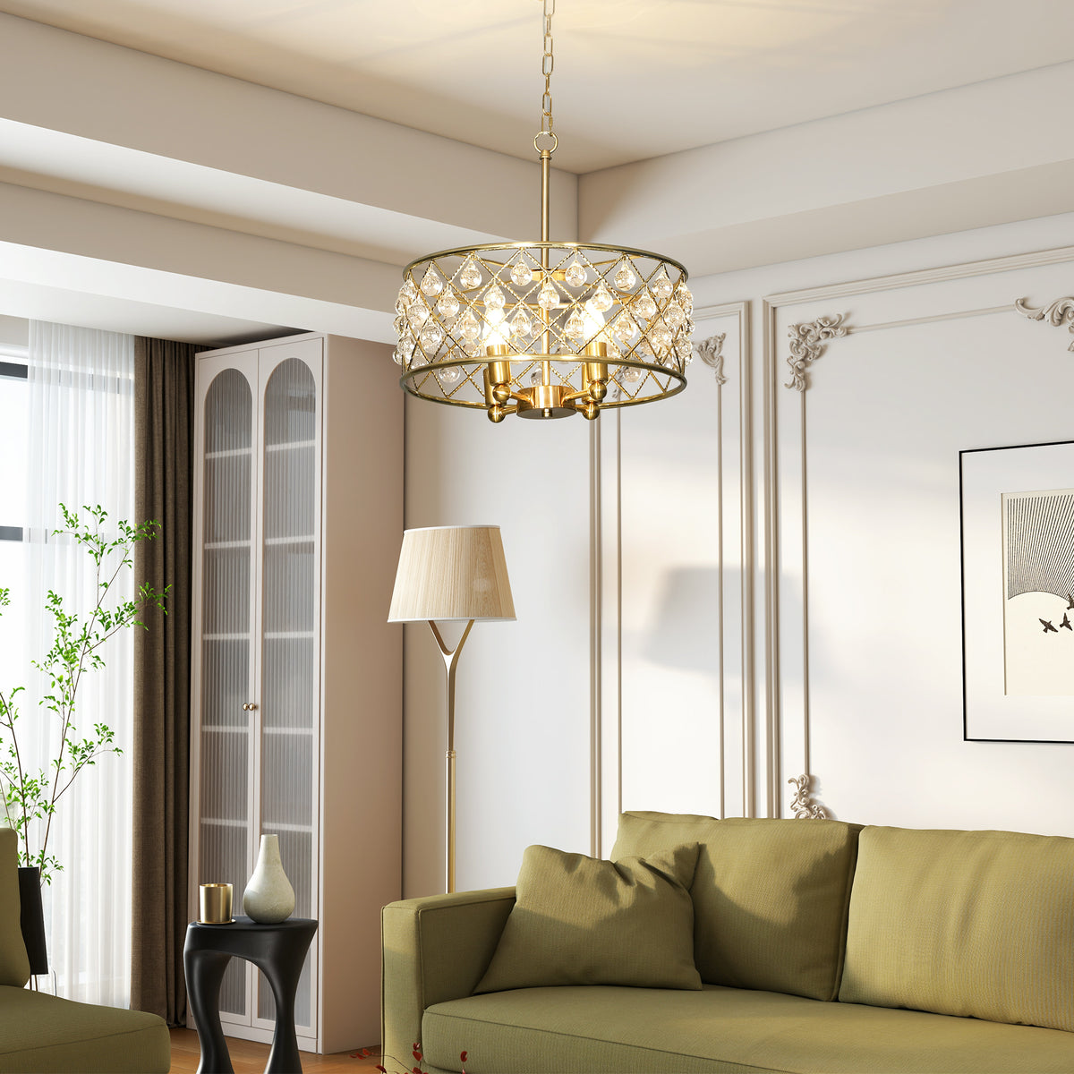 HOMCOM Ceiling Light With Adjustable Height, Modern Crystal Chandelier