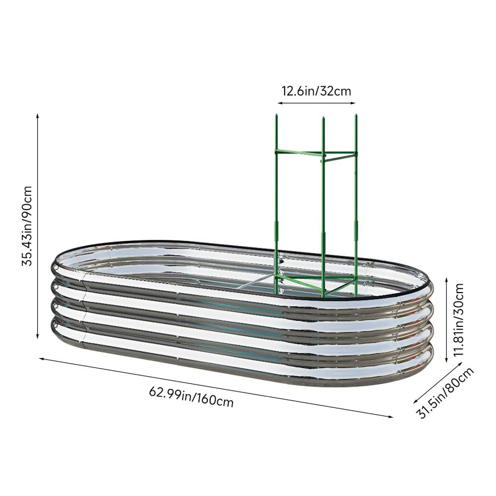Galvanized Metal Raised Garden Bed – Elevated Planter Box With Safety Edging, Silver, 120cm/160cm W X 80cm D X 30cm H | Large | Silver